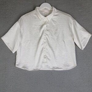 GB Gianni Bini Crop Shirt Women's XL Ivory Satin Button Up Relaxed Stretch